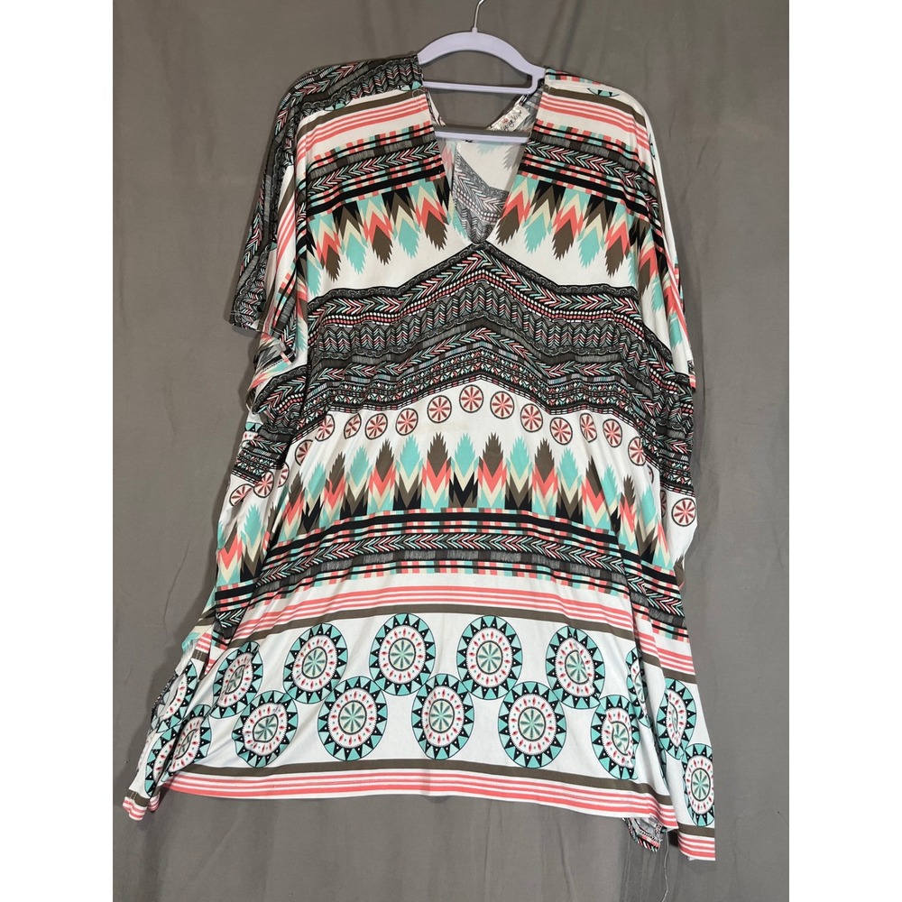 The‎ ZigZag Stripe Southwestern Geometric Print Kaftan Kimono Top V-Neck OS